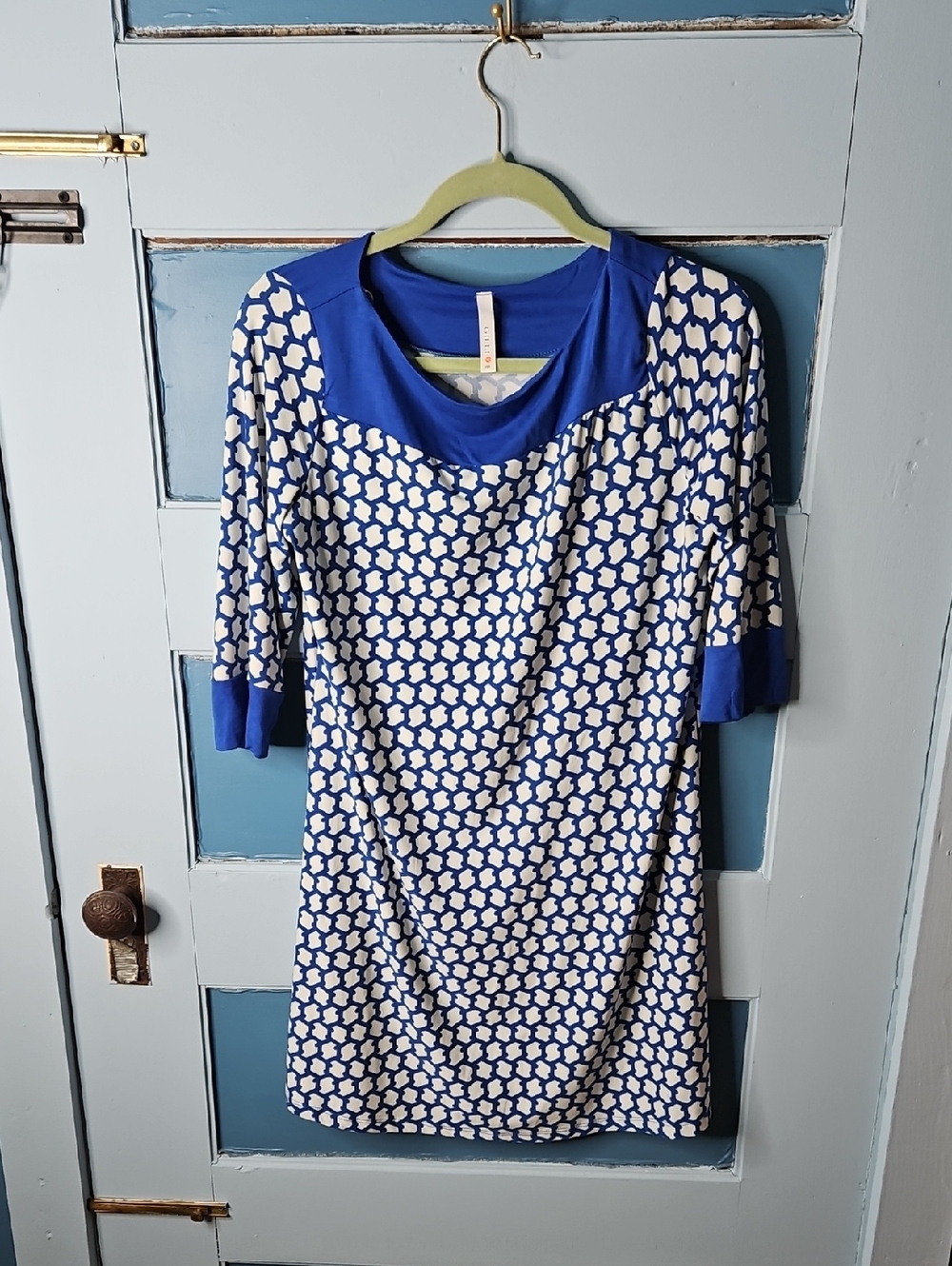 GILLI Blue and White Printed Women’s Dress with Contrast Yoke Medium